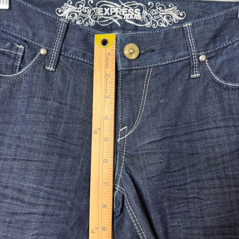 Express Barely Boot Jeans Womens 8 Dark Wash Zelda Ultra Low Rise Slim Fit Y2K - Picture 7 of 9